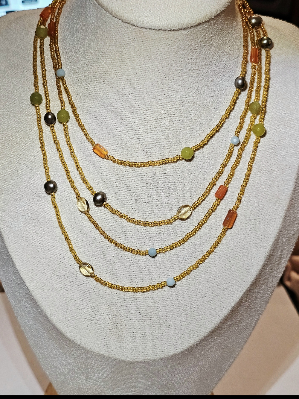 Marlyn Schiff Signed 60" Gemstone Beaded Necklace Wrap 925 NWOT